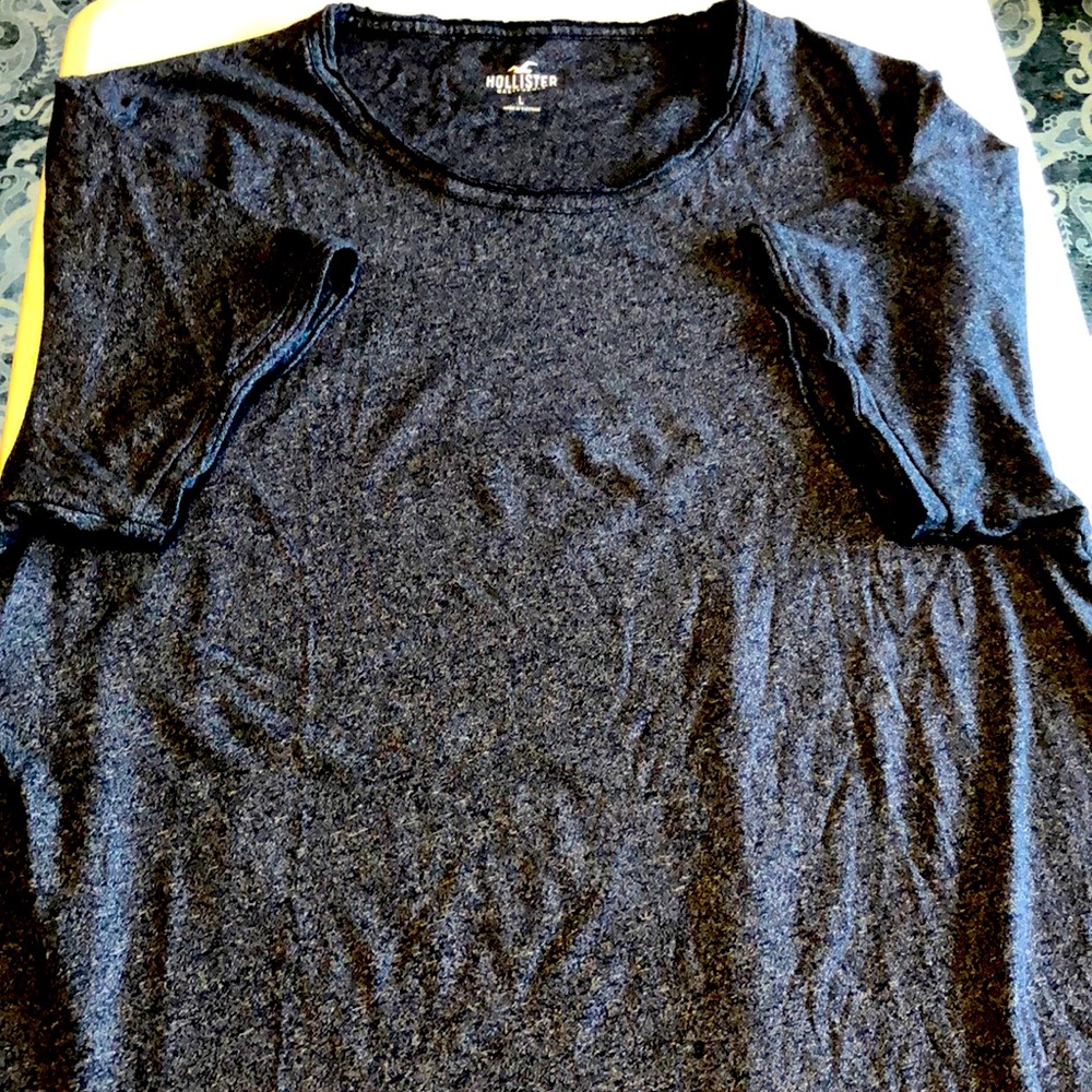 Hollister Curved Hem S/S Tee- Sz L- Navy Heather